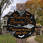 Hocus Pocus Co Witches Wanted Apply Within Circle Wooden Door Sign - Hocus Pocus Front Porch Sign