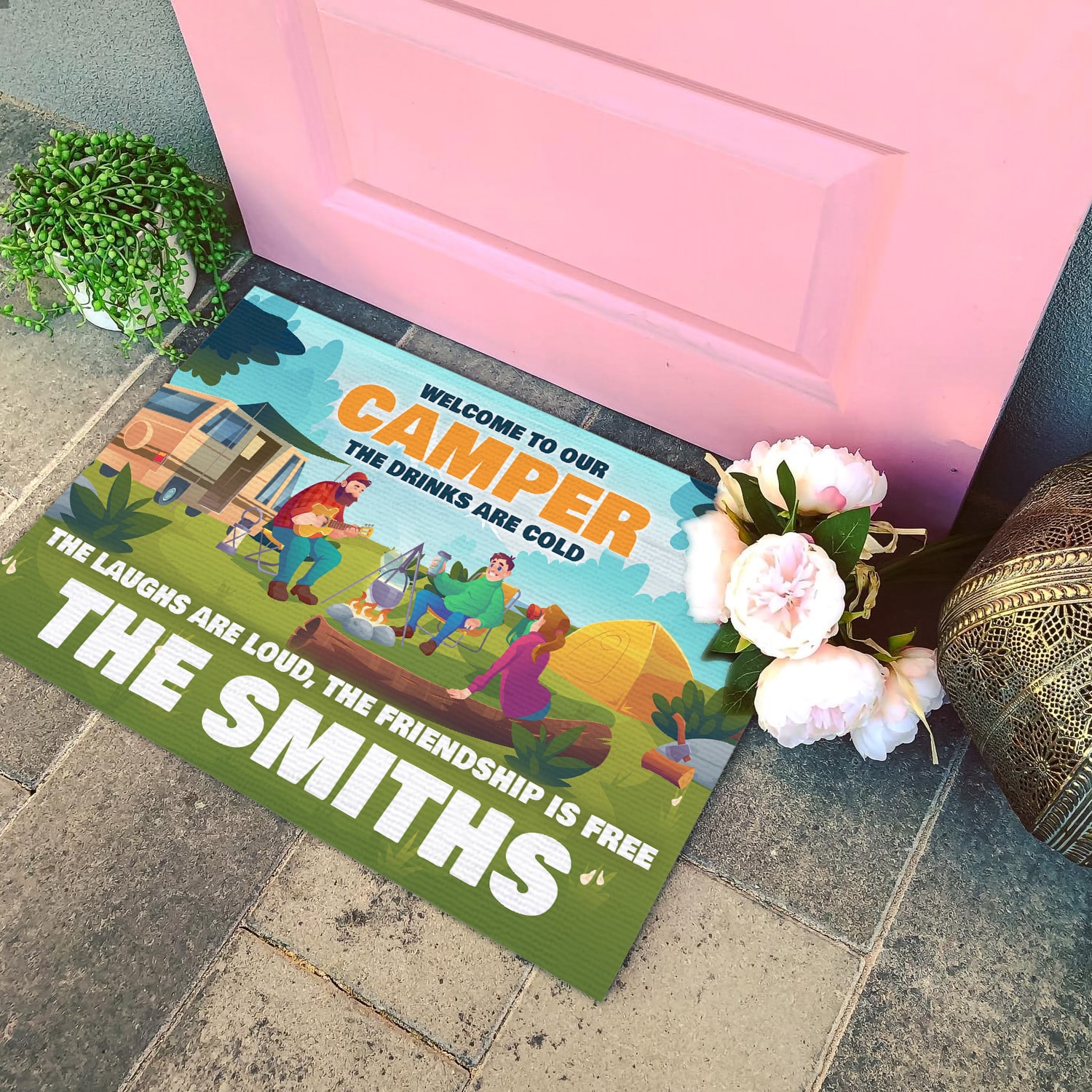 3NH. Drinks Are Cold - SAMPLE DESIGN Doormat mockup 4