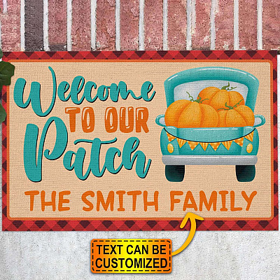 Personalized Family Name Welcome To Our Patch Doormat - Outdoor Indoor Doormat - Pumpkin Patch Fall Doormat