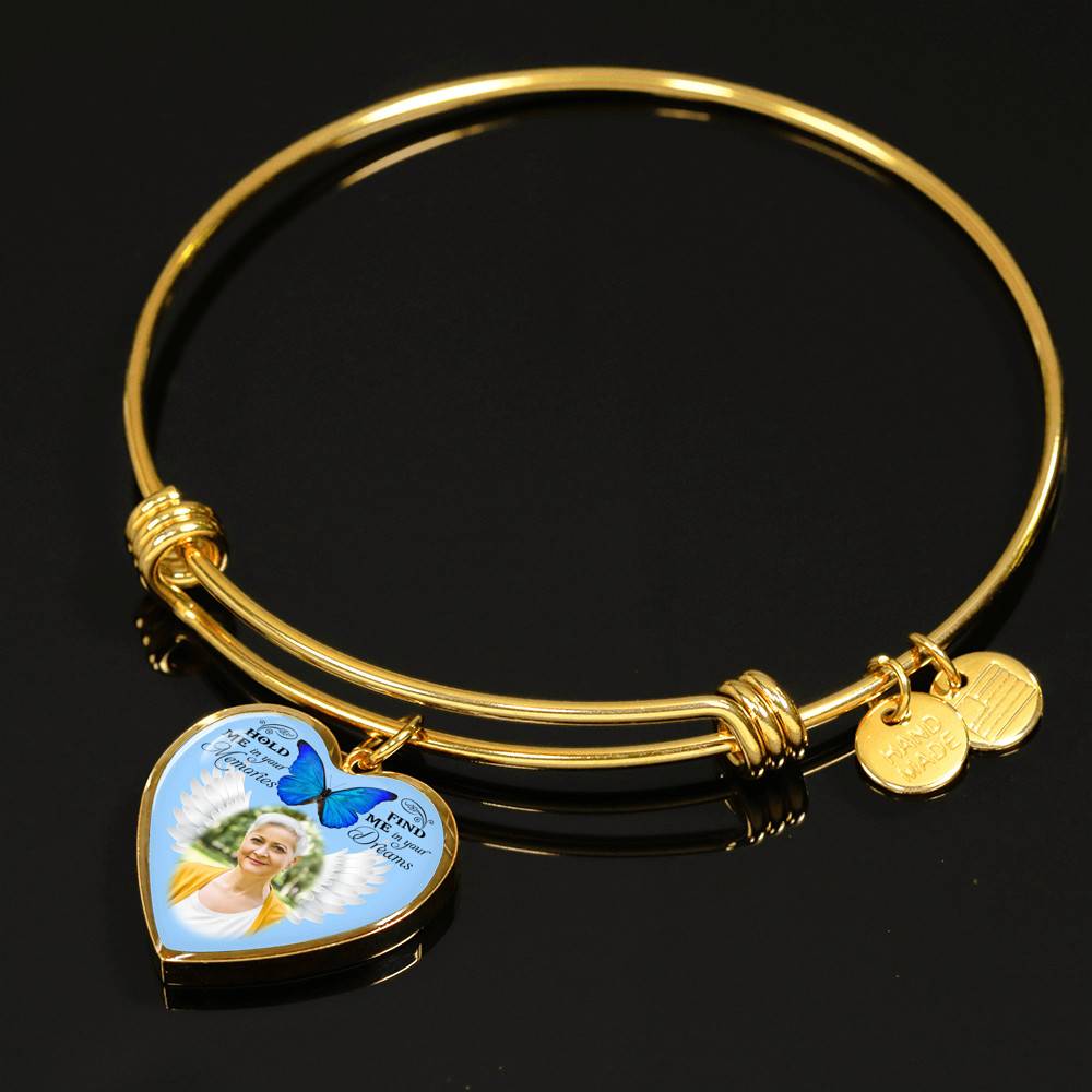 Hold Me In Your Memories Find Me In Your Dreams Personalized Photo Heart Pendant Necklace-Bangle