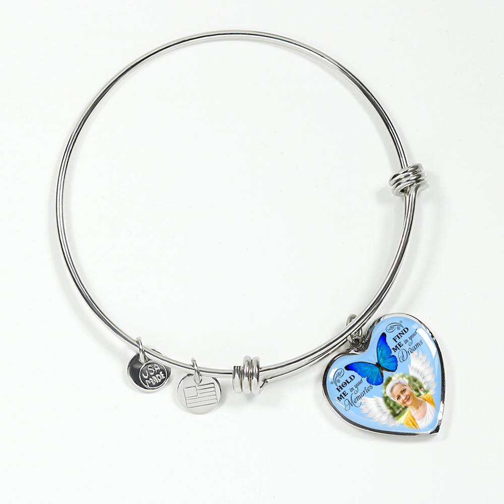 Hold Me In Your Memories Find Me In Your Dreams Personalized Photo Heart Pendant Necklace-Bangle