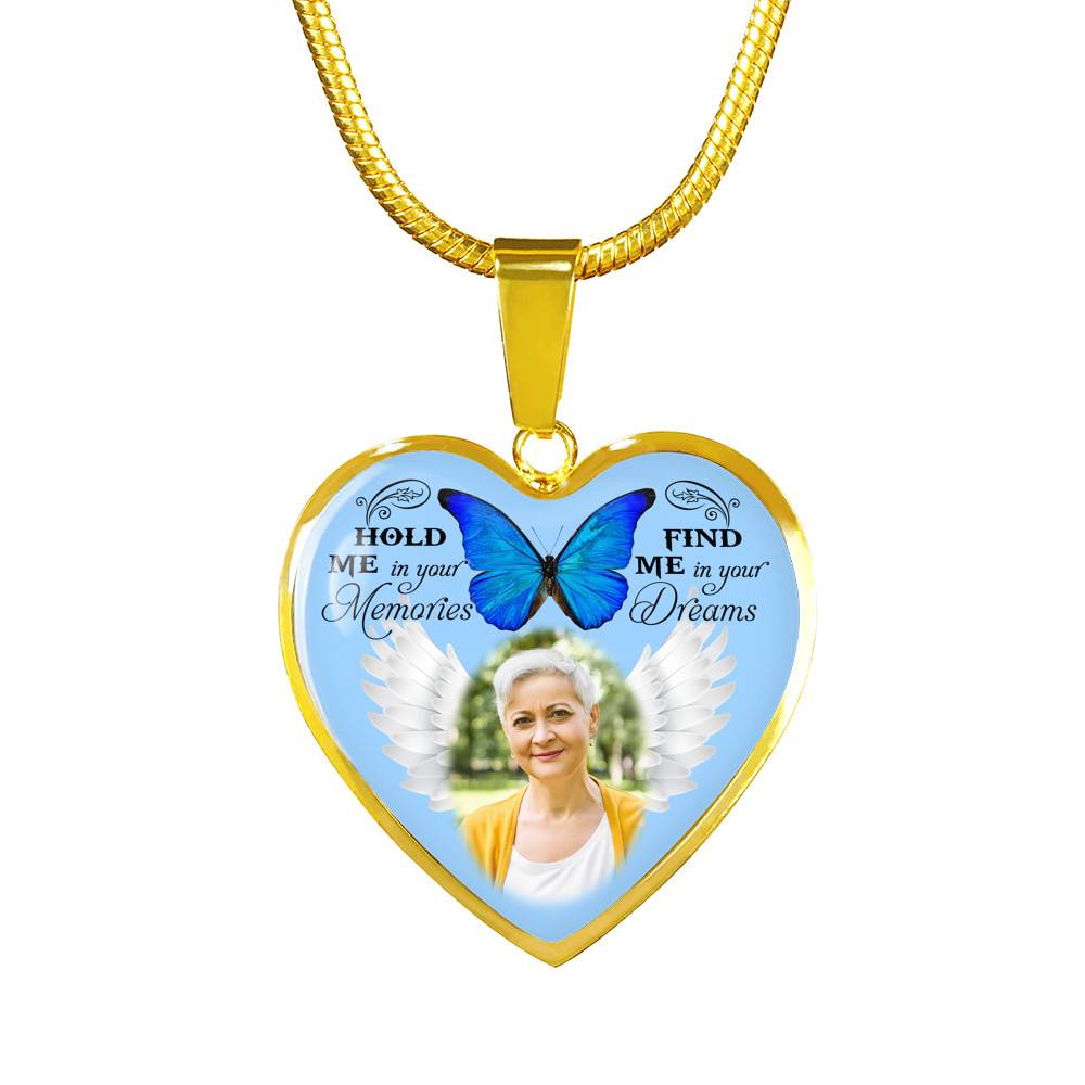 Hold Me In Your Memories Find Me In Your Dreams Personalized Photo Heart Pendant Necklace-Bangle