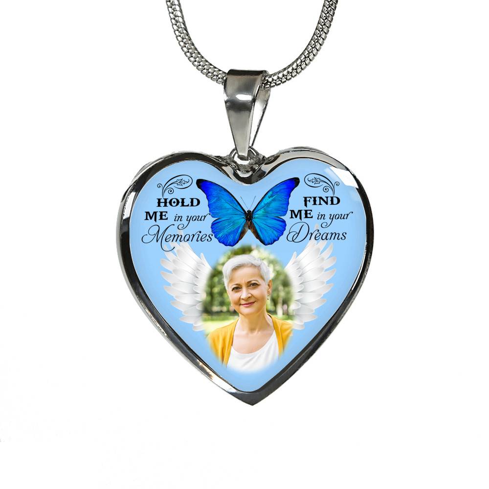 Hold Me In Your Memories Find Me In Your Dreams Personalized Photo Heart Pendant Necklace-Bangle