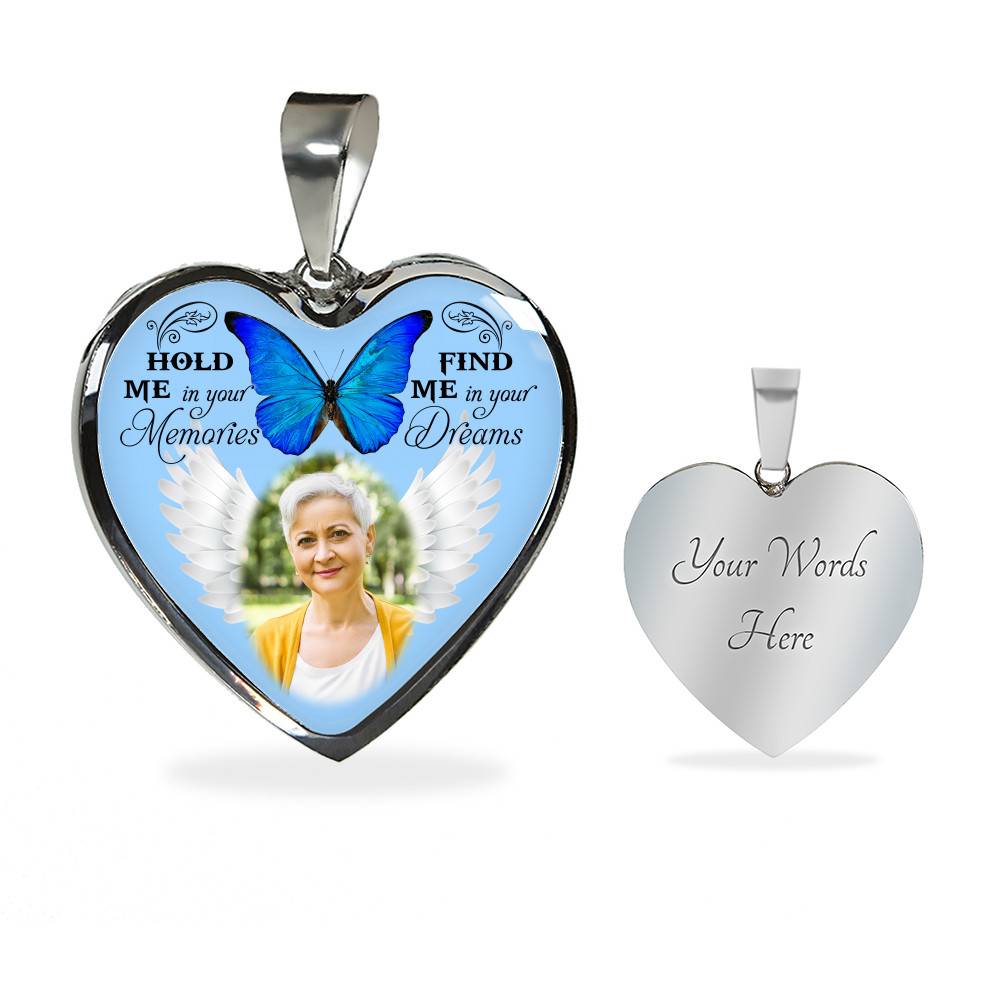 Hold Me In Your Memories Find Me In Your Dreams Personalized Photo Heart Pendant Necklace-Bangle