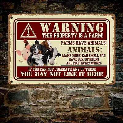 Alternative view of Warning This Property Is A Farm Vintage Decorative Metal Sign - Indoor Outdoor Decor Farmhouse