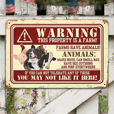 Warning This Property Is A Farm Vintage Decorative Metal Sign - Indoor Outdoor Decor Farmhouse