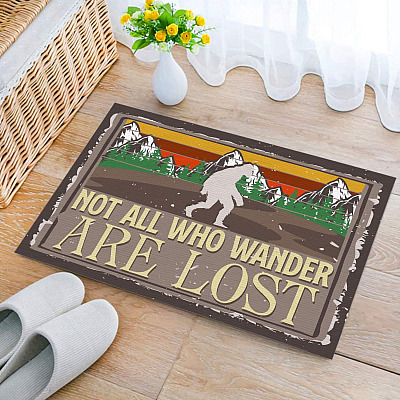 Alternative view of Bigfoot Not All Who Wander Are Lost Sasquatch Outdoor Indoor Doormat - Funny Yeti Entry Rug