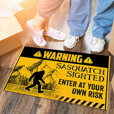 Bigfoot Warning Sasquatch Sighted Enter At Your Own Risk Outdoor Indoor Doormat - Funny Yeti Entry Rug