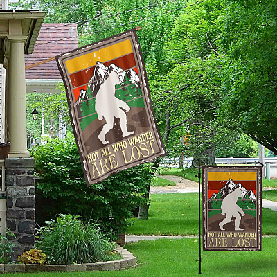 Alternative view of Bigfoot Not All Who Wander Are Lost Sasquatch Outdoor Indoor Decorative Garden Flag - House Flag - Wall Flag