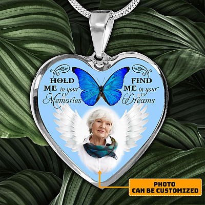 Alternative view of Hold Me In Your Memories Find Me In Your Dreams Personalized Photo Heart Pendant Necklace - Bangle
