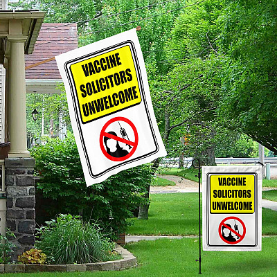 Alternative view of Vaccine Solicitors Unwelcome Outdoor Indoor Garden Flag - House Flag - Wall Flag - Anti Vaccine Flag