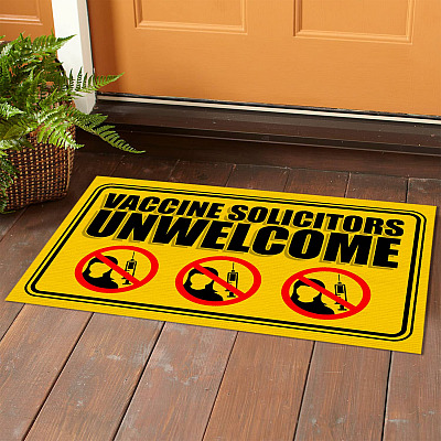 Alternative view of Vaccine Solicitors Unwelcome Outdoor Indoor Doormat - Anti Vaccine Door Mat - Funny Anti-Vax Entry Rug