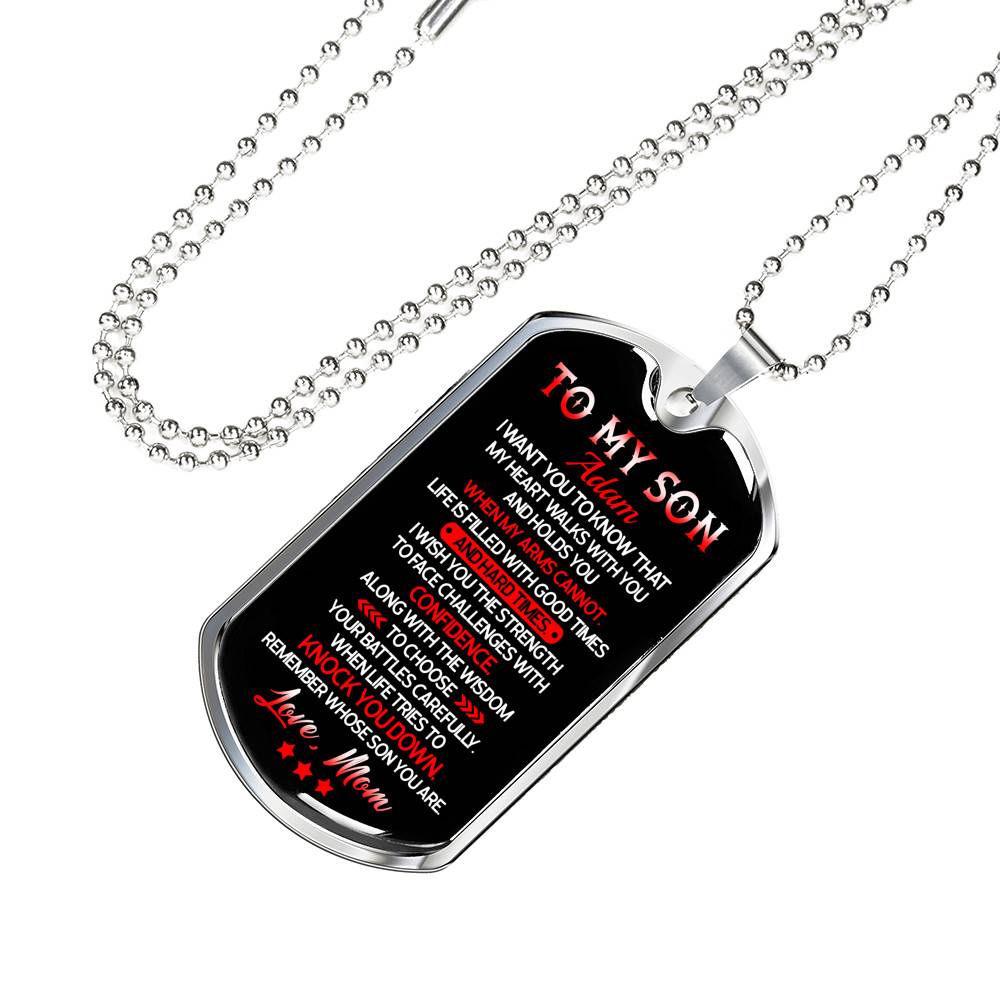 Personalized to My Son from Mom I Want You to Know That My Heart Walks with You Dog Tag Pendant Necklace