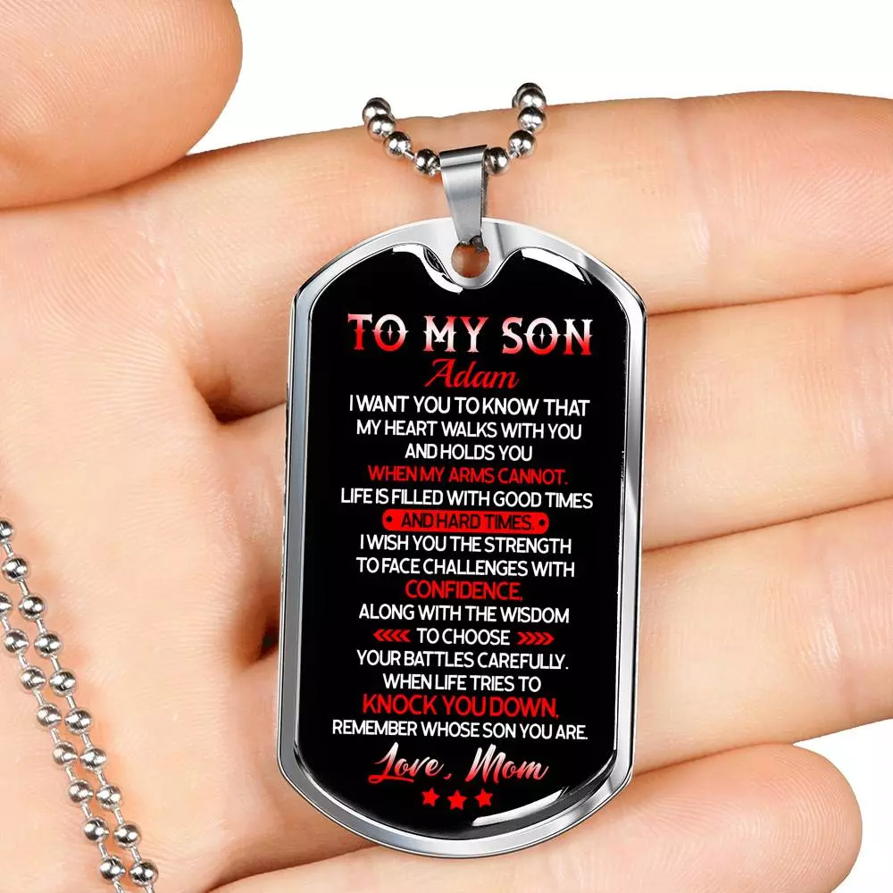 Personalized to My Son from Mom I Want You to Know That My Heart Walks with You Dog Tag Pendant Necklace