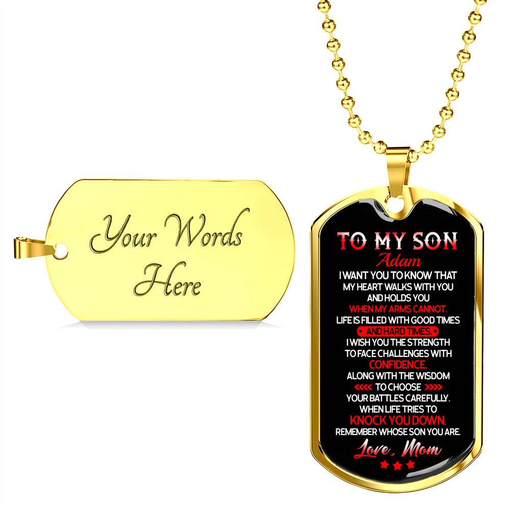 Personalized to My Son from Mom I Want You to Know That My Heart Walks with You Dog Tag Pendant Necklace