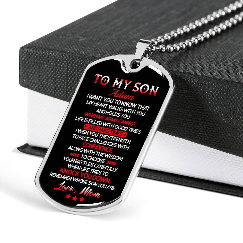 Personalized to My Son from Mom I Want You to Know That My Heart Walks with You Dog Tag Pendant Necklace
