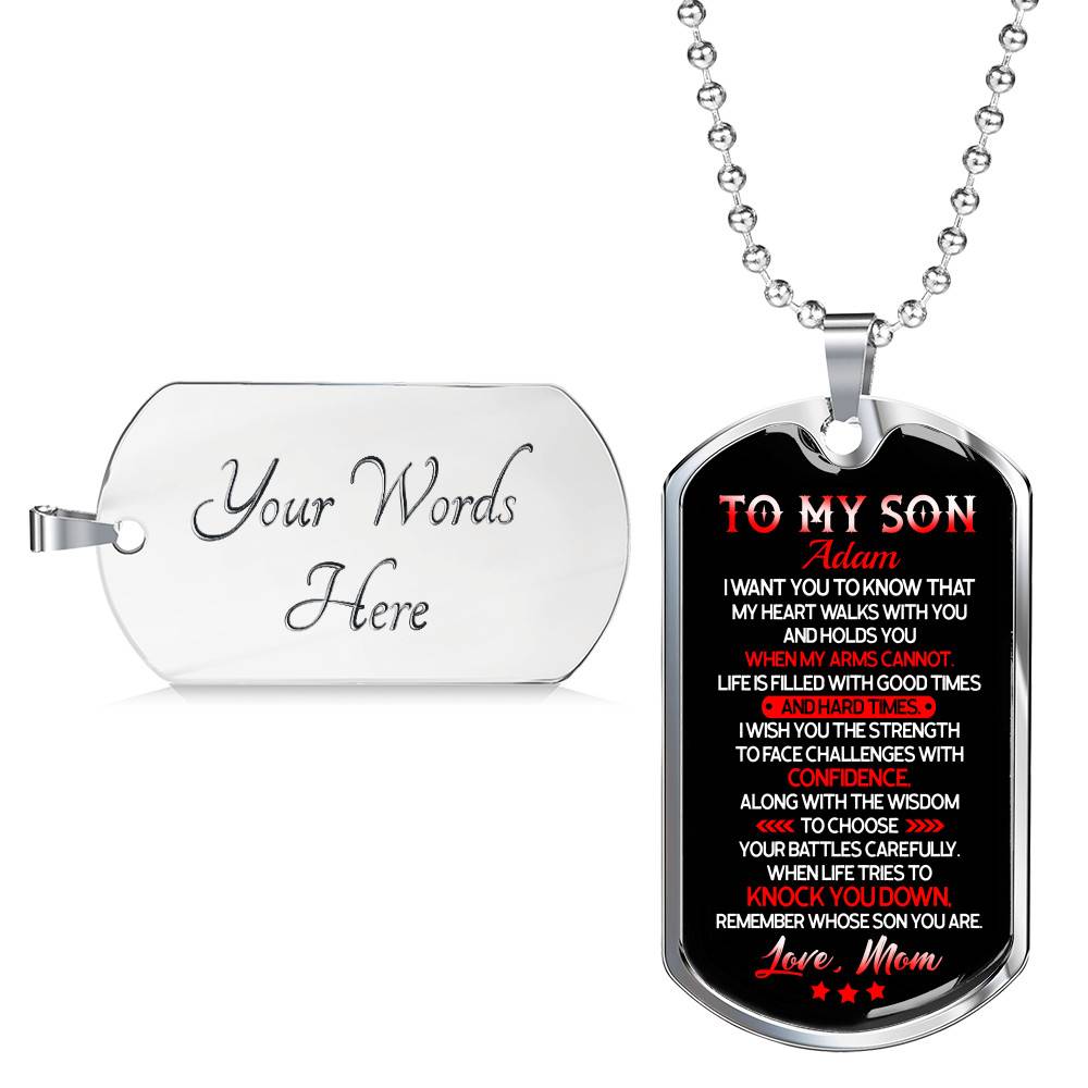 Personalized to My Son from Mom I Want You to Know That My Heart Walks with You Dog Tag Pendant Necklace