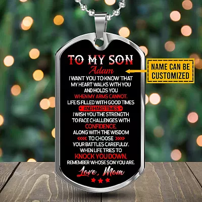 Personalized to My Son from Mom I Want You to Know That My Heart Walks with You Dog Tag Pendant Necklace