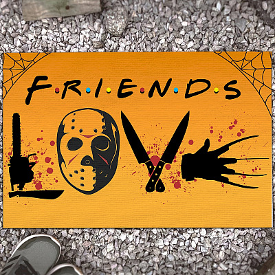In This House We're Friends Doormat Love Family Dream Big Like Scary Movies Halloween Characters Outdoor Welcome House Doormat