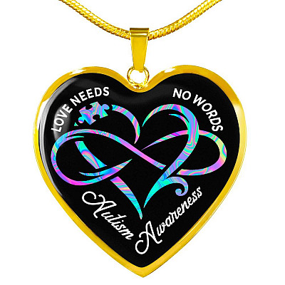 Autism Awareness Love Needs No Words Heart Pendant Necklace - Autism Gift Ideas - Heart Luxury Necklace (Gold Plated)