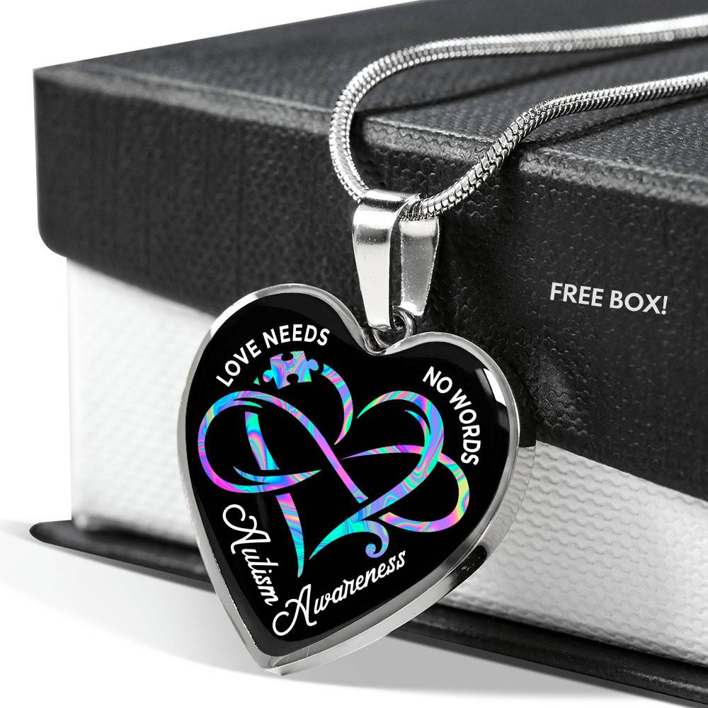 Autism Awareness Love Needs No Words Heart Pendant Necklace - Autism Gift Ideas