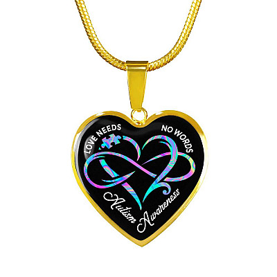 Autism Awareness Love Needs No Words Heart Pendant Necklace - Autism Gift Ideas