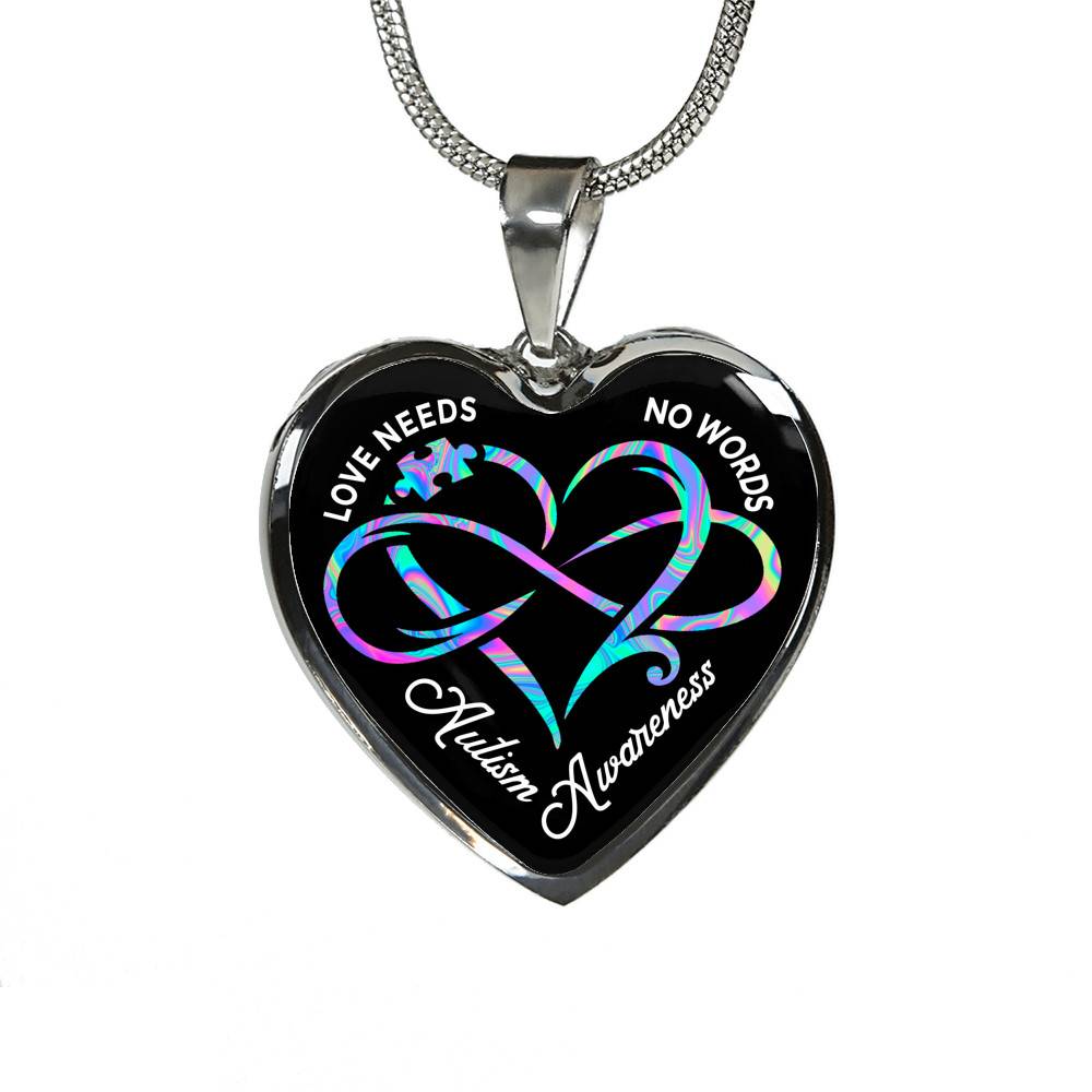 Autism Awareness Love Needs No Words Heart Pendant Necklace - Autism Gift Ideas