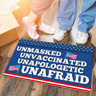 Alternative view of Unmasked Unvaccinated Unapologetic Unafraid Doormat - Pro American Anti Vaccine Indoor Outdoor Doormat