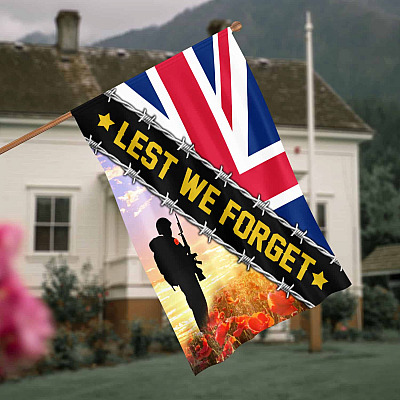 Lest We Forget Poppies Flower Remembrance Day War Heroes UK Outdoor House Flag - Home Garden Flag