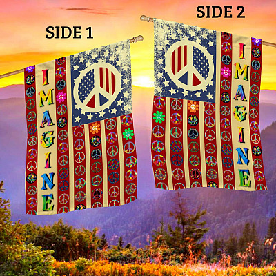 Alternative view of Imagine Peace Symbol American Outdoor House Flag - Peace Sign Home Garden Flag
