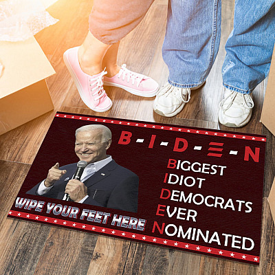 Alternative view of Biden Biggest Idiot Democrats Ever Nominated Funny Anti Biden Entrance Indoor Outdoor Decorative Doormat