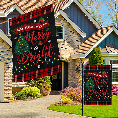 Alternative view of May Your Days Be Merry and Bright Decorative Garden Flag - House Flag - Merry Christmas Flag