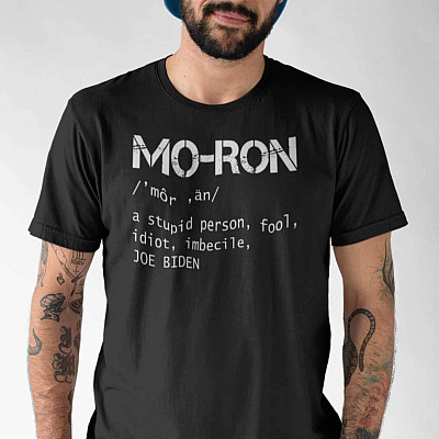 Alternative view of Moron A Stupid Person Fool Idiot Imbecile Joe Biden Funny T-shirt - V-neck - Anti Biden Shirt Funny