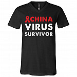 China Virus tv, Black, V-Neck T-Shirt