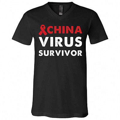 China Virus tv, Black, V-Neck T-Shirt