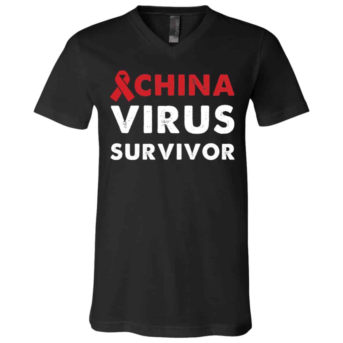 China Virus tv, Black, V-Neck T-Shirt