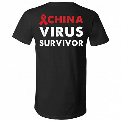 China Virus back tv, Black, V-Neck T-Shirt