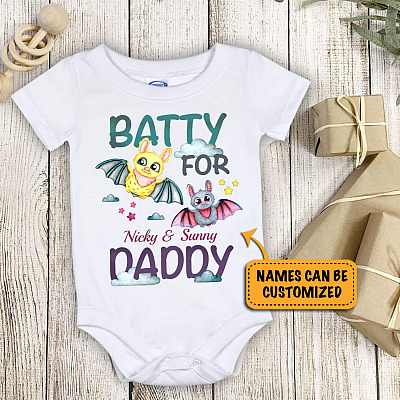 Alternative view of Personalized Names Batty For Daddy Baby Onesie - Baby Infant Bodysuit - Custom Halloween Baby Onesie