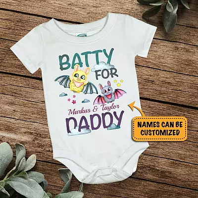 Personalized Names Batty For Daddy Baby Onesie - Baby Infant Bodysuit - Custom Halloween Baby Onesie