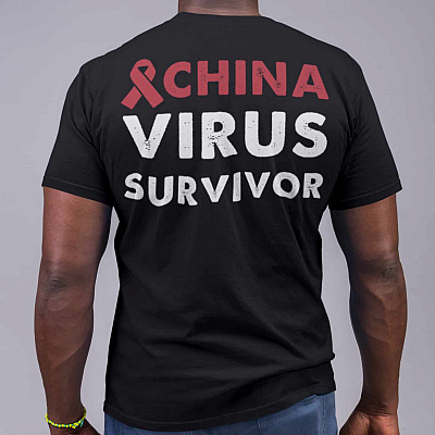 Alternative view of China Virus Survivor Plain Front - Print On Back T-Shirt - V-Neck Tee - I Am a Survivor T Shirt