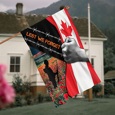 Lest We Forget Canada Veteran Memory Outdoor Garden Flag - Memorial Day Poppy Remembrance Decorative House Flag