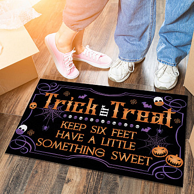 Alternative view of Trick or Treat Keep Six Feet Have a Little Something Sweet Doormat - Funny Halloween Outdoor Doormat