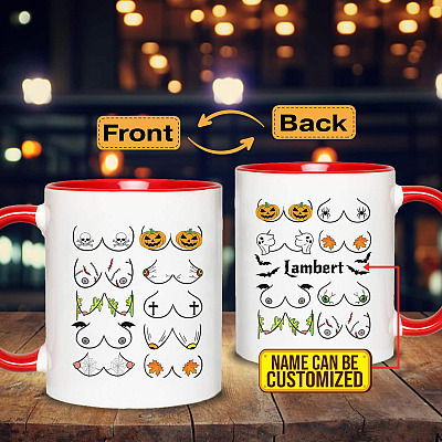 Alternative view of Personalized Name Halloween Boobs Double-Sided Accent Ceramic Coffee Mug