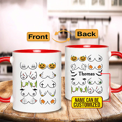 Personalized Name Halloween Boobs Double-Sided Accent Ceramic Coffee Mug