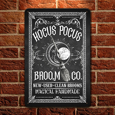 Hocus Broom Company New Used Clean Broom Magical Handmade Decorative Metal Sign - Funny Halloween Witch Signs