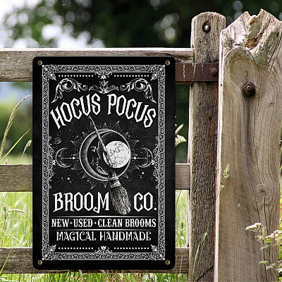 Alternative view of Hocus Broom Company New Used Clean Broom Magical Handmade Decorative Metal Sign - Funny Halloween Witch Signs