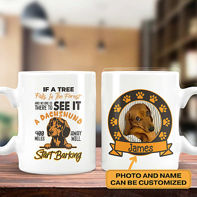 Alternative view of Personalized Dachshund Dog Photo If A Tree Fall In The Forest Double-Sided Ceramic Coffee Mug - Beer Stein - Water Bottle