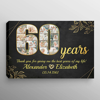 Personalized 60 Years Together Anniversary Framed Canvas - Custom Photo 60th Year Wedding Anniversary Unframed Poster
