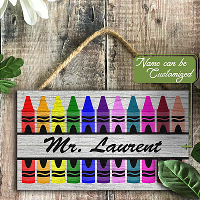 Alternative view of Personalized Teacher Name For Classroom Rectangle Wooden Door Sign - Front Porch Sign Indoor Outdoor Decor