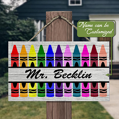 Personalized Teacher Name For Classroom Rectangle Wooden Door Sign - Front Porch Sign Indoor Outdoor Decor